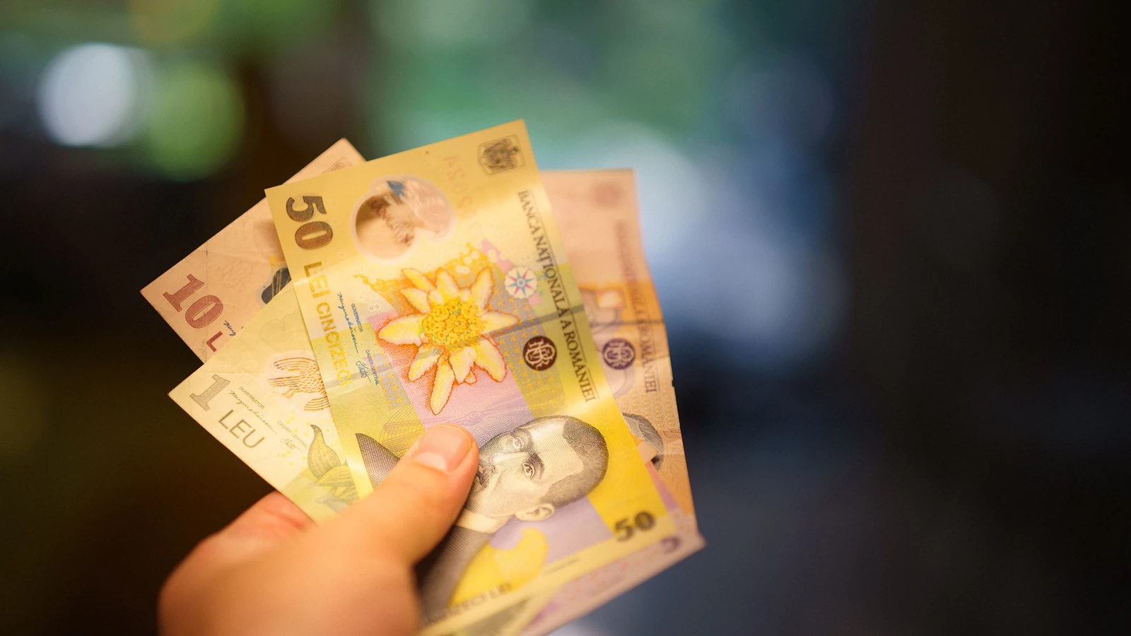 Bancnote românești pe o masă
