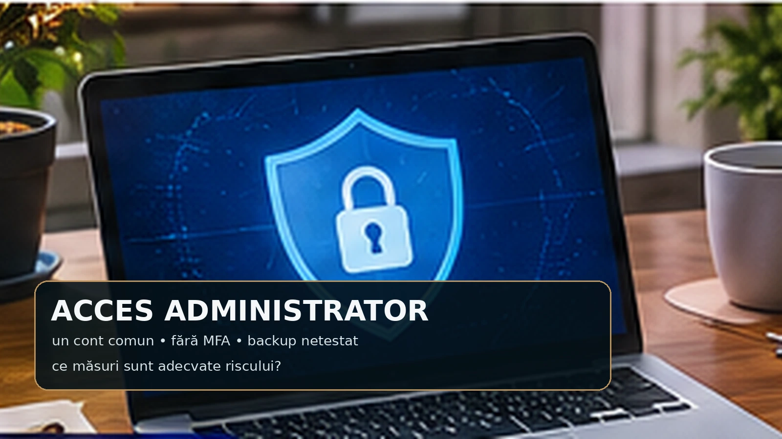 Laptop care simbolizează protecția accesului administrativ