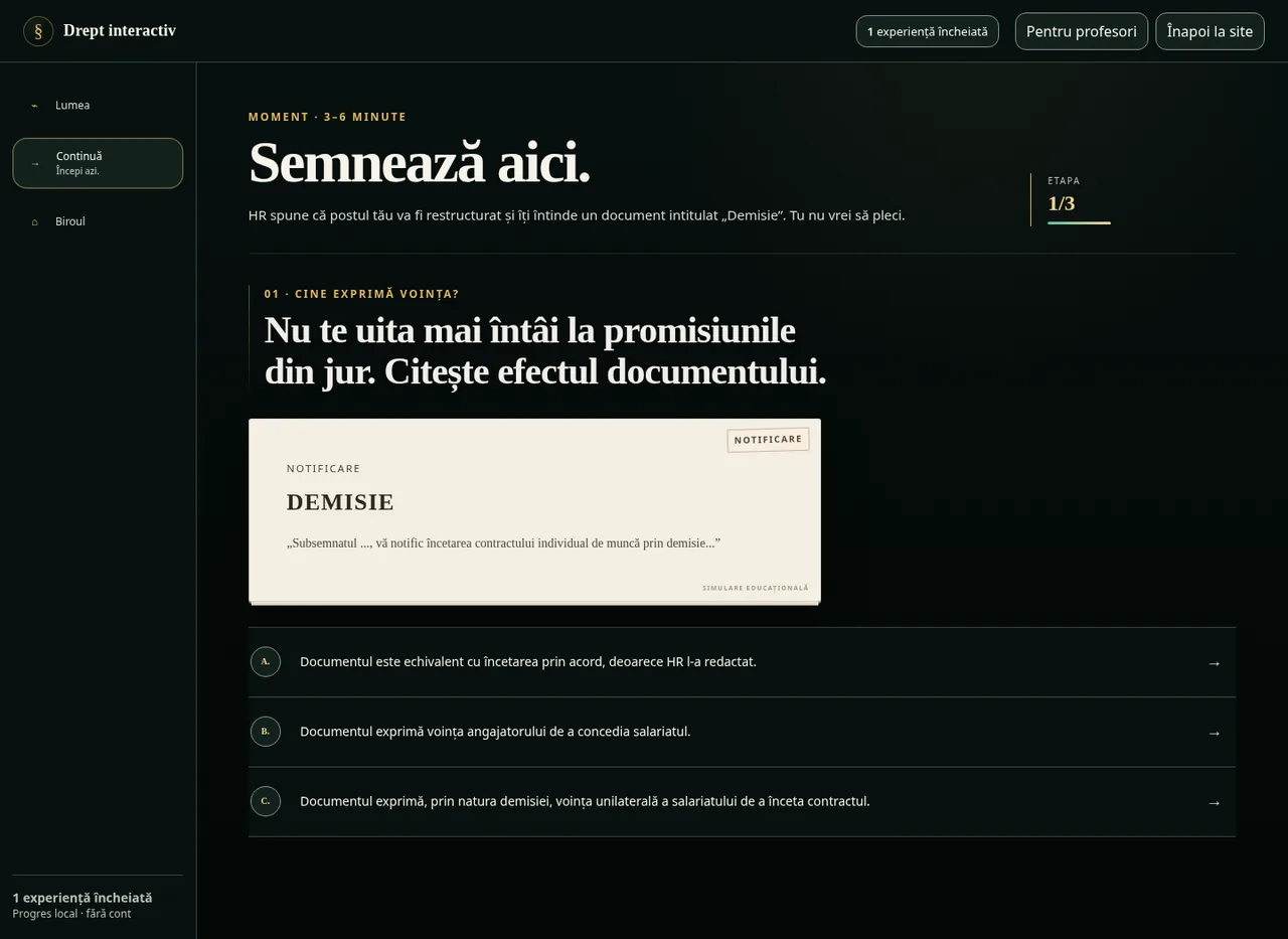 Interfață de experiență juridică bazată pe citirea unui document