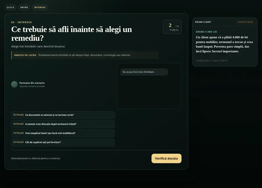 Interfață de interviu și selecție a informațiilor relevante