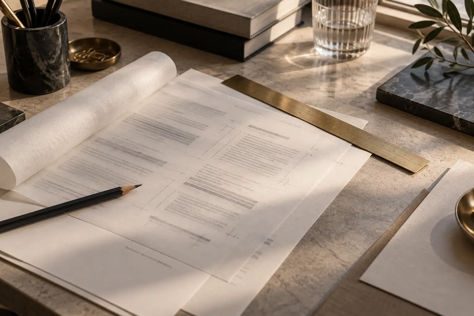 Documente contractuale pe birou, pregătite pentru redactare